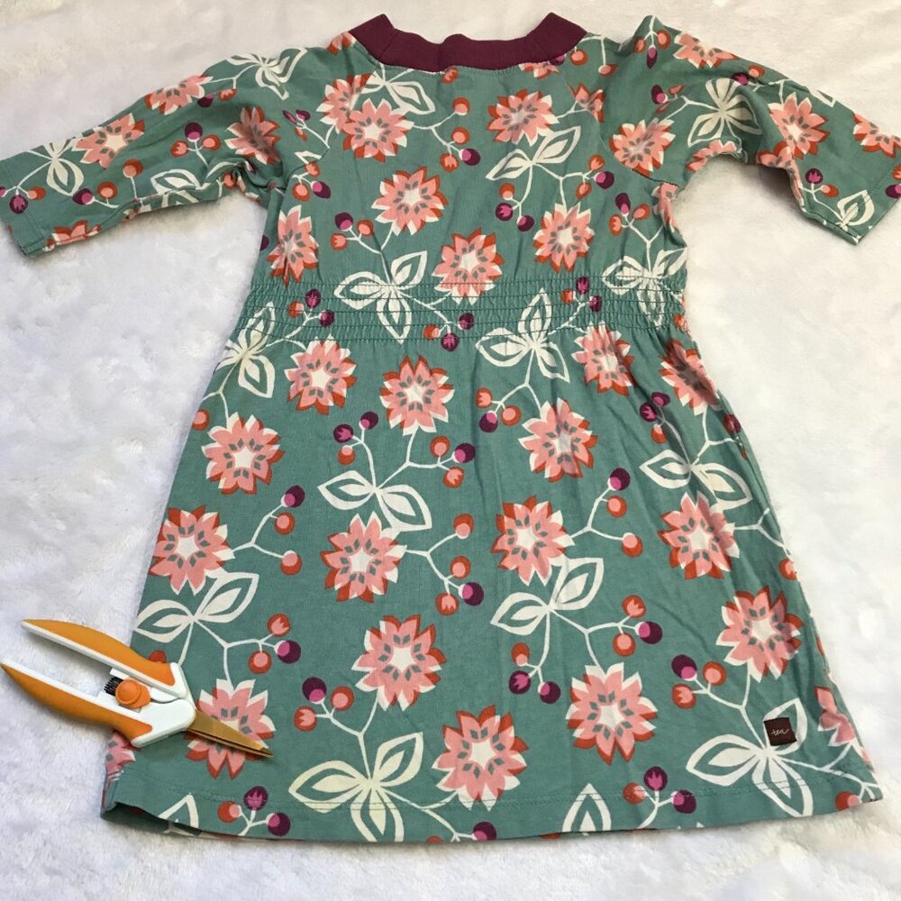 Tea Collection Floral Knit Dress Toddler Girls 2 Multicolor V-Neck 100% Cotton - Picture 6 of 12